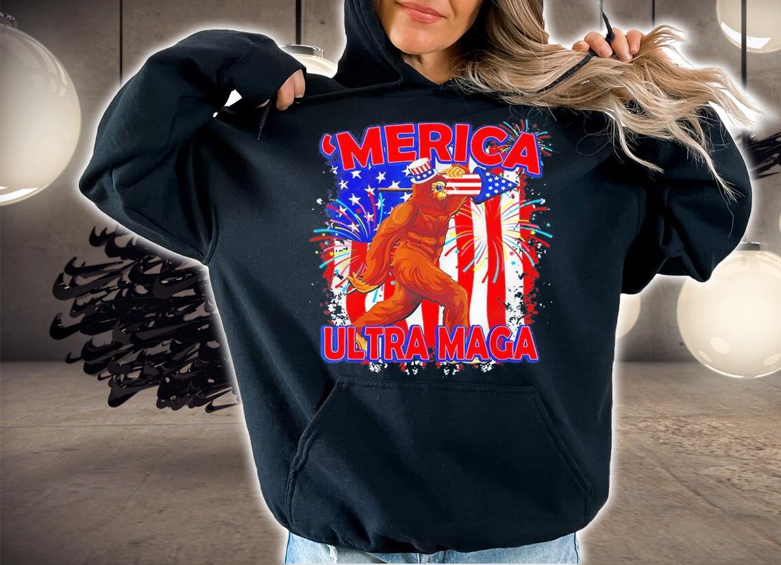 Ultra Maga 4th Of July Bigfoot American Flag Vintage T-Shirt