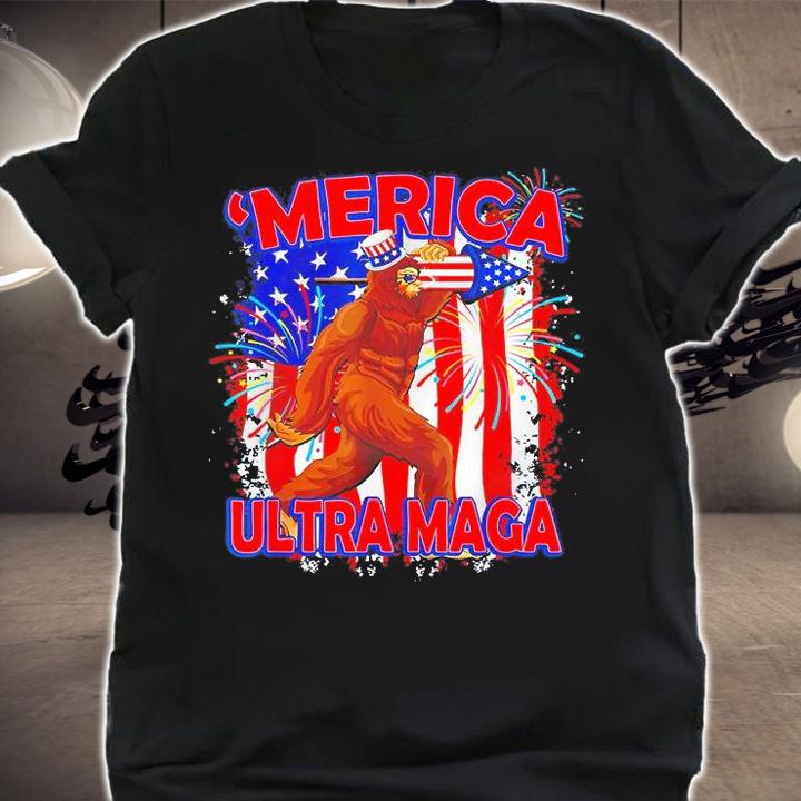 Ultra Maga 4th Of July Bigfoot American Flag Vintage T-Shirt