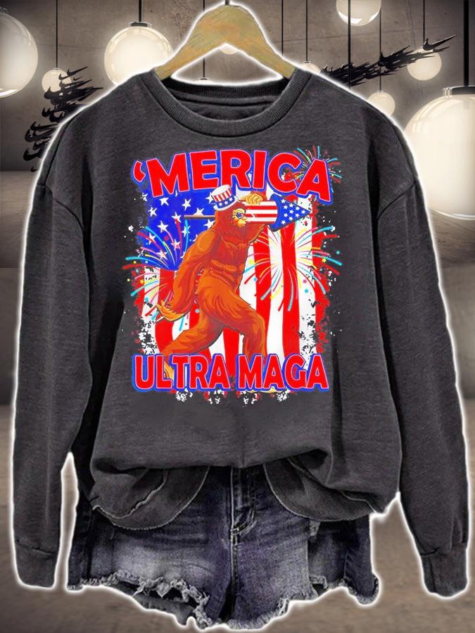 Ultra Maga 4th Of July Bigfoot American Flag Vintage T-Shirt