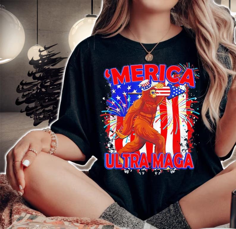 Ultra Maga 4th Of July Bigfoot American Flag Vintage T-Shirt