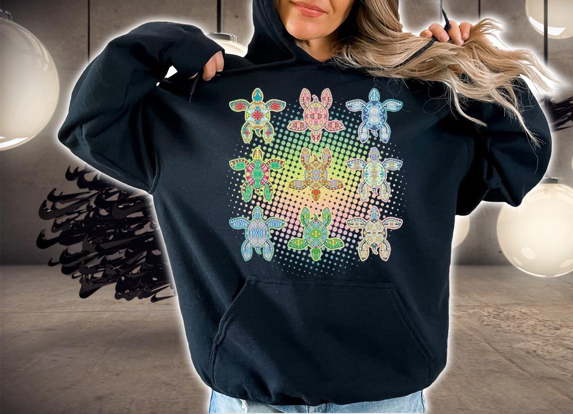 Colorful tribal pattern sea turtles shirt hoodie
