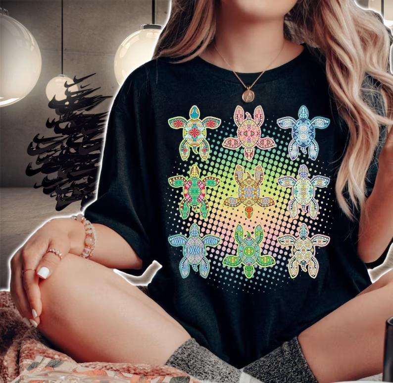 Colorful tribal pattern sea turtles shirt woman shirt