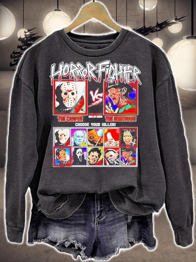 Horror fighter the camper vs the nightmare choose your killer T-shirt sweatshirt