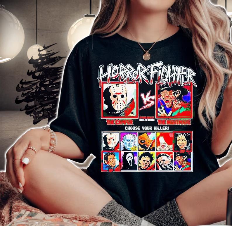 Horror fighter the camper vs the nightmare choose your killer T-shirt woman shirt