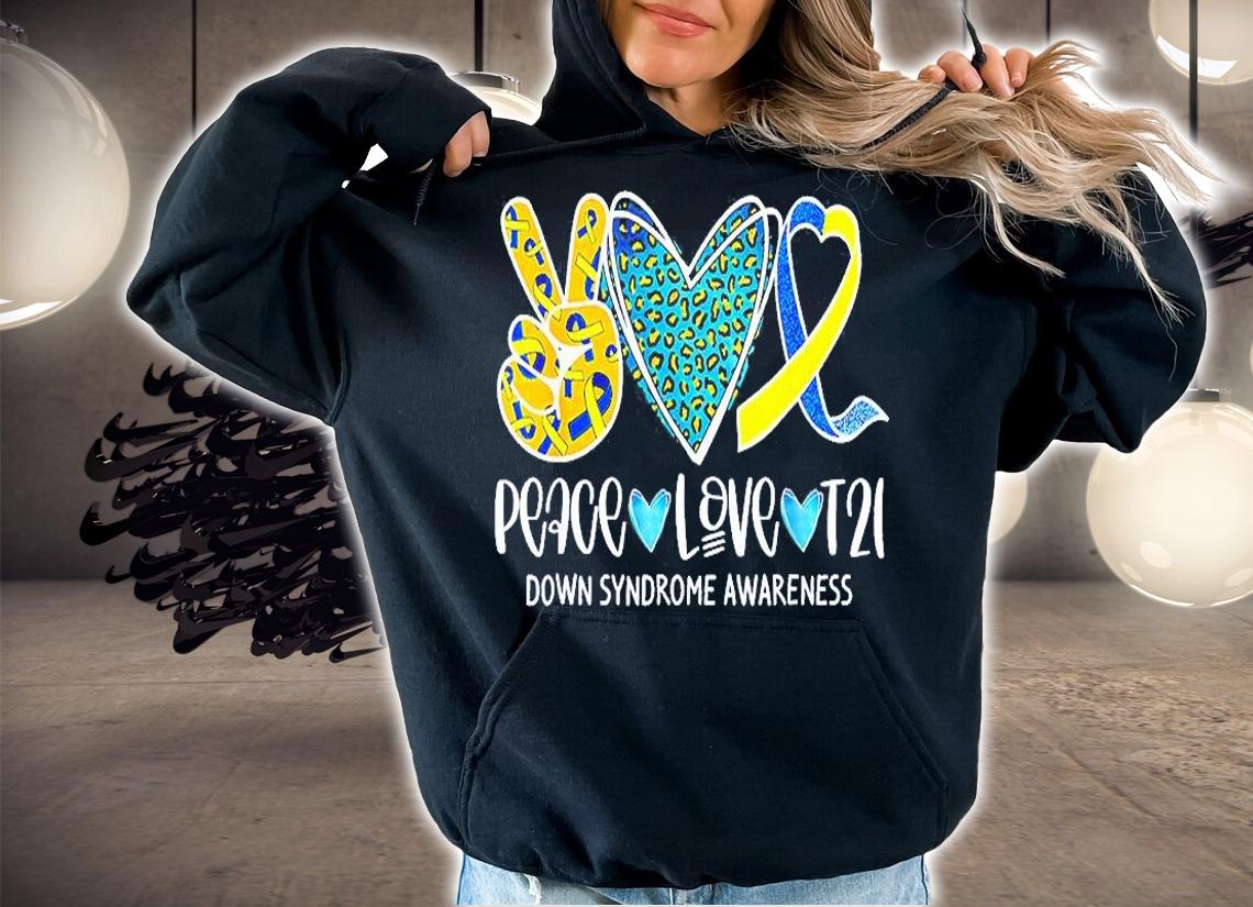 Peace Love Cure Blue & Yellow Ribbon Down Syndrome Awareness T-Shirt hoodie