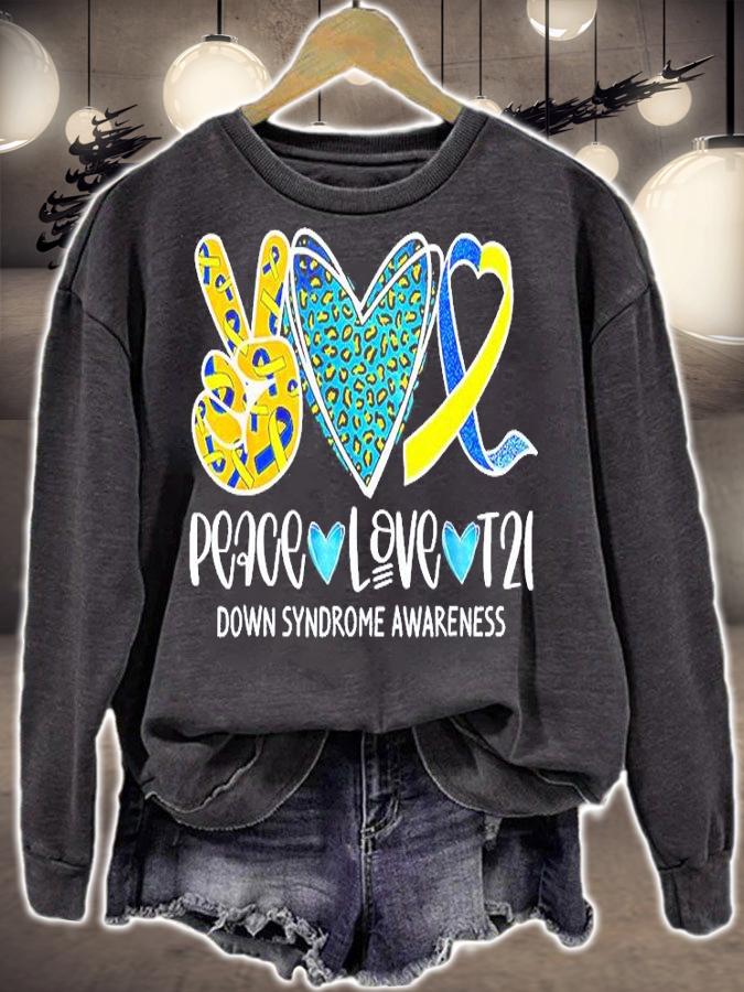 Peace Love Cure Blue & Yellow Ribbon Down Syndrome Awareness T-Shirt sweatshirt