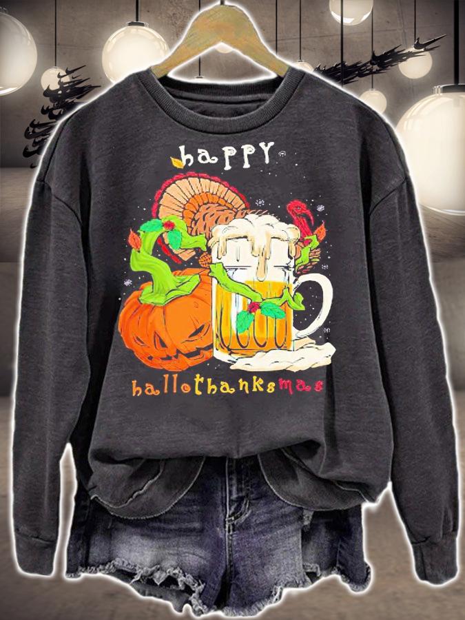 Happy HallowThankMas beer Pumpkin Halloween T-shirt sweatshirt