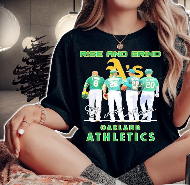 Rise and grind Oakland Athletics signature shirt woman shirt