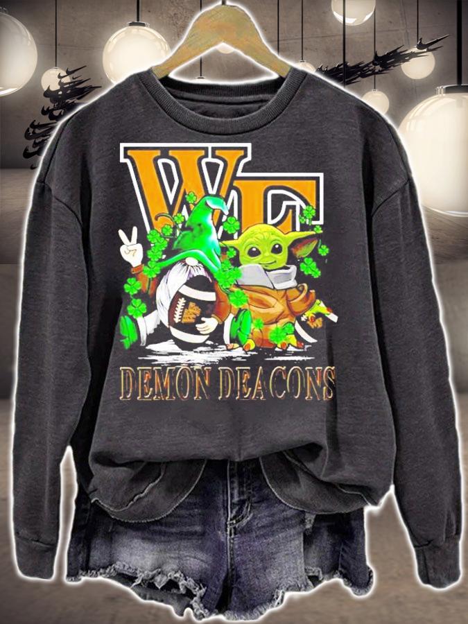 St.Patrick's day Gnome and Baby Yoda Wake Forest Demon Deacons shirt sweatshirt