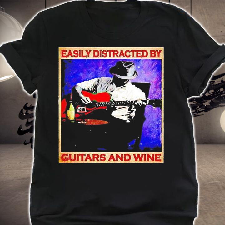 Easily distracted by guitar and wine T-shirt