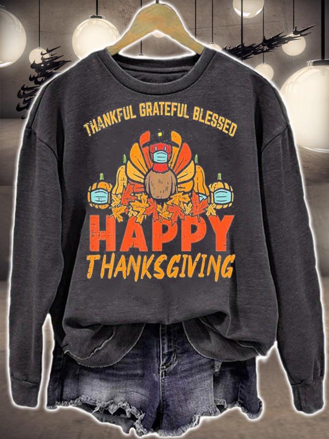 Thankful Grateful Blessed Turkey Mask Thanksgiving T-Shirt sweatshirt
