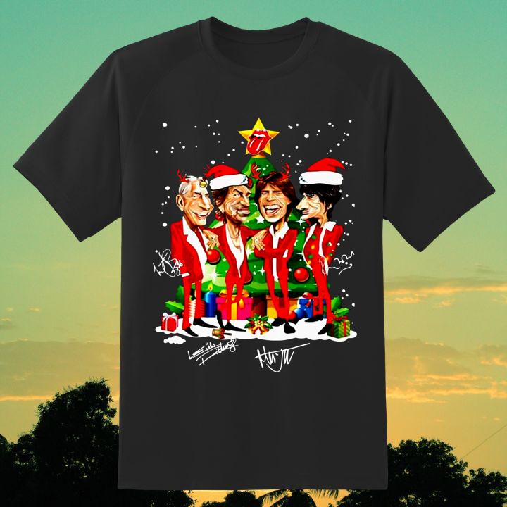 Rolling Stones Christmas Shirt - Cartoon Signatures for Music Fans!