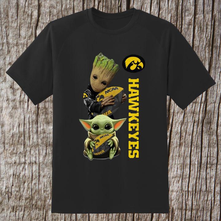 Baby Yoda And Baby Groot Hug Iowa Hawkeyes Football Shirt - Limited Edition