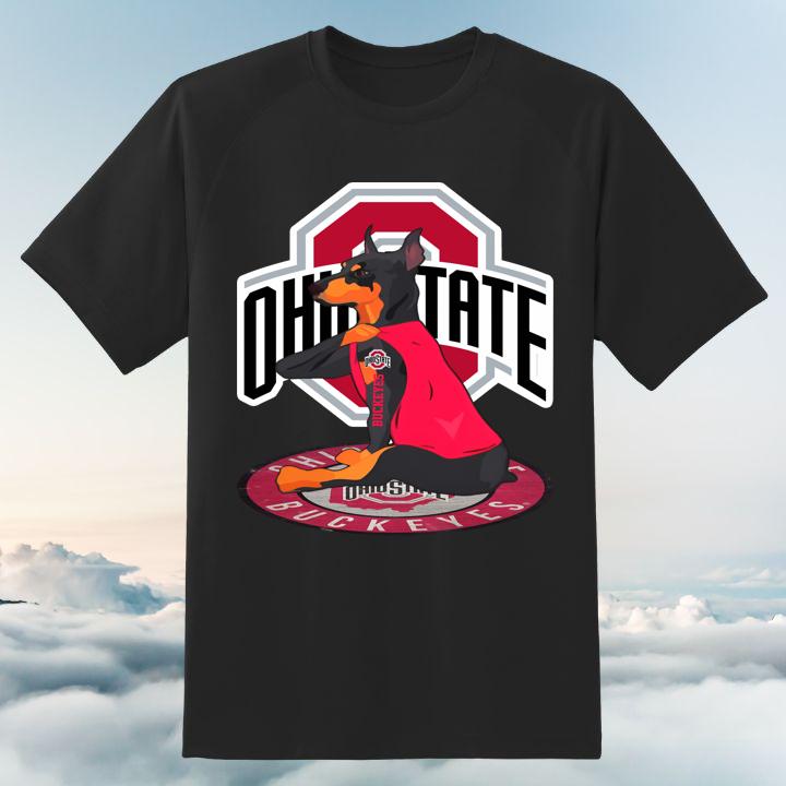 Official Dobermann Dog Ohio State Buckeyes Logo Tattoo T-Shirt