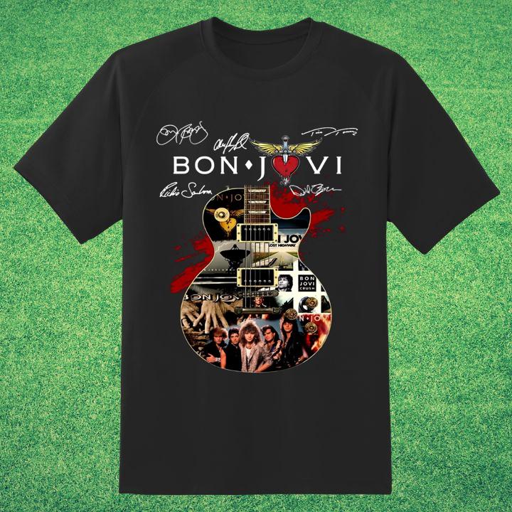 Bon Jovi Rock Band Guitar Signed T-Shirt