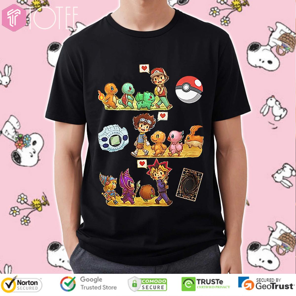 Satoshi Pokemon Yagami Taichi Digimon Adventure Yami Yugi Yugioh T-Shirt