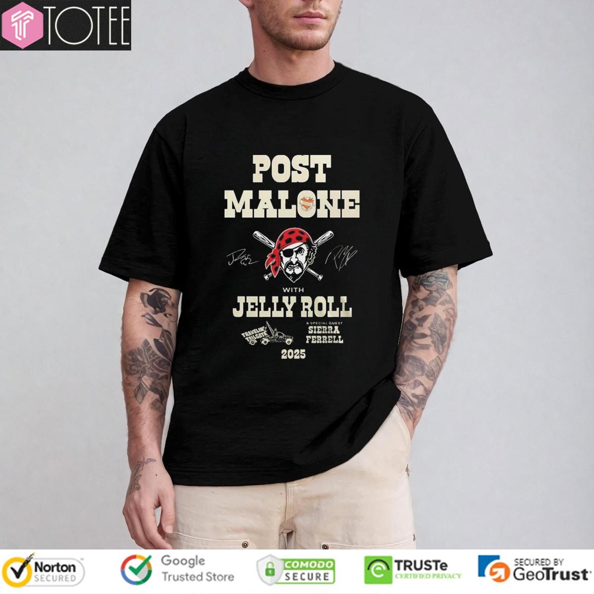 Pittsburgh Pirates Post Malone Jelly Roll Big Ass Stadium Tour 2025 Signed T-shirt